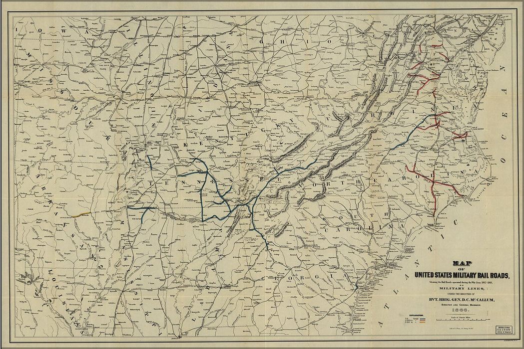 Poster, Many Sizes Available; Map Of United States Military Rail Roads 1862-66