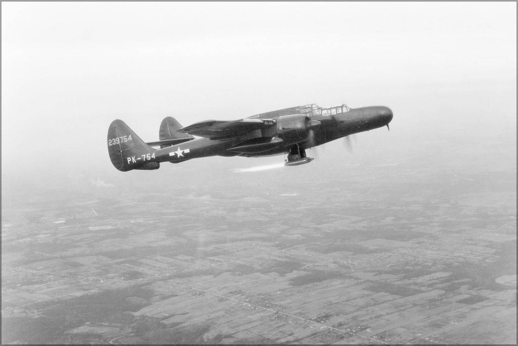 Poster, Many Sizes Available; P-61 Black Widow Flight Test With Ramjet Burning 1947