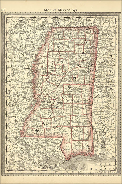 Poster, Many Sizes Available; Map Of Mississippi 1881