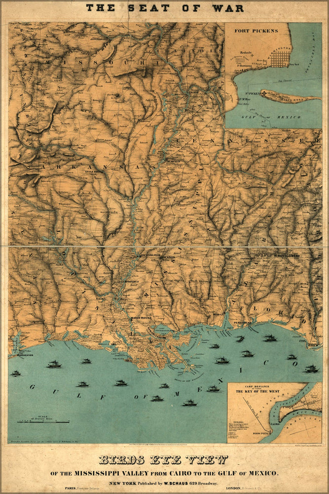 Poster, Many Sizes Available; Map Of Mississippi River Valley Louisiana 1861