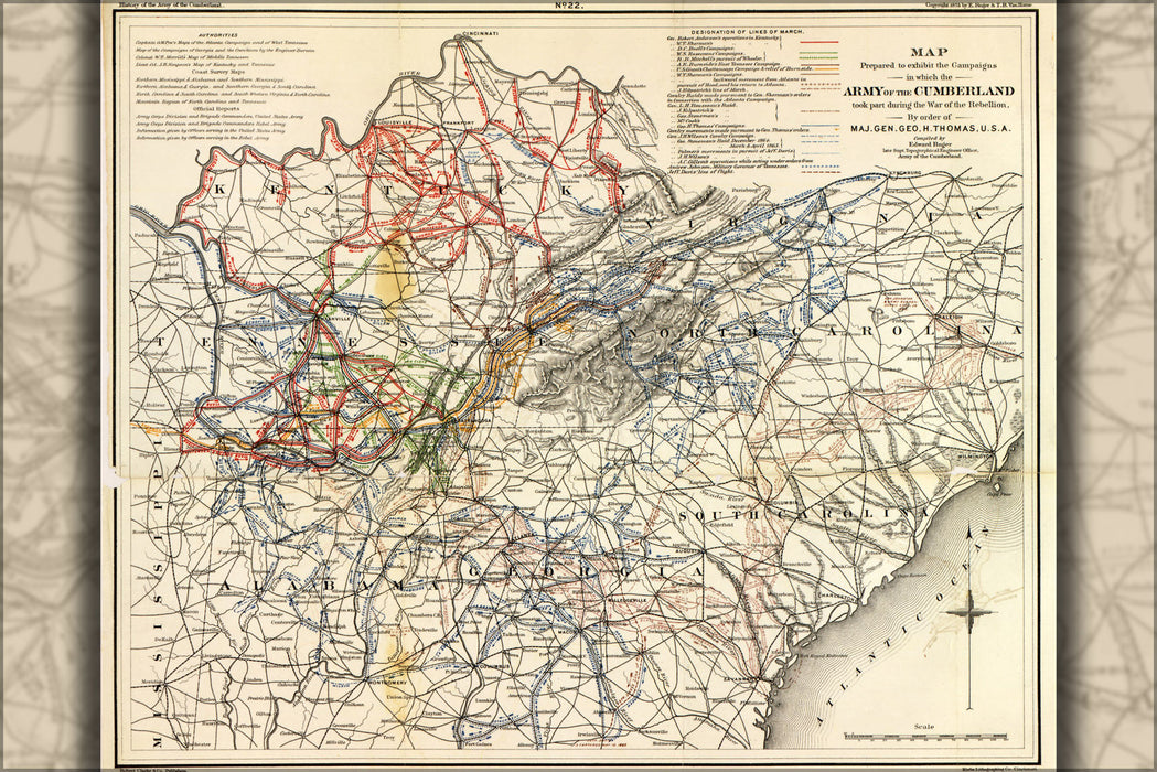 Poster, Many Sizes Available; Map Of Campaigns Of Army Of The Cumberland 1875