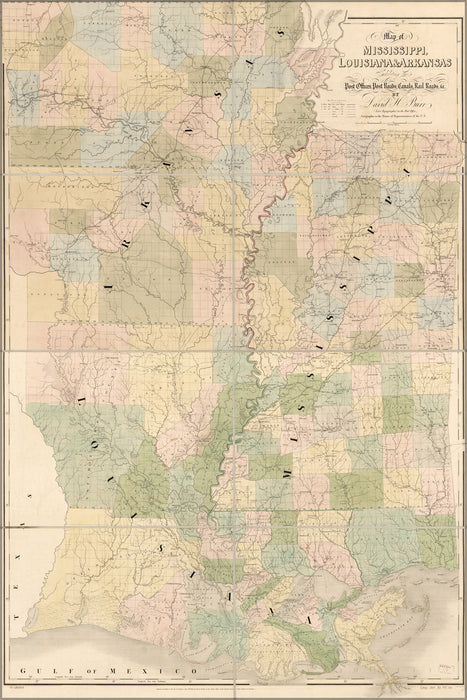 Poster, Many Sizes Available; Map Of Mississippi, Louisiana & Arkansas 1839