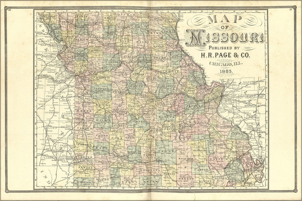 Poster, Many Sizes Available; Map Of Missouri 1885