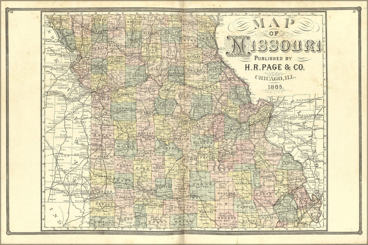 Poster, Many Sizes Available; Map Of Missouri 1885 ...