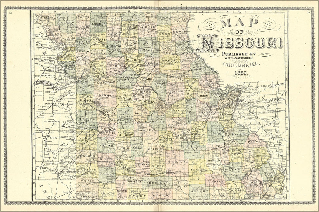 Poster, Many Sizes Available; Map Of Missouri 1889