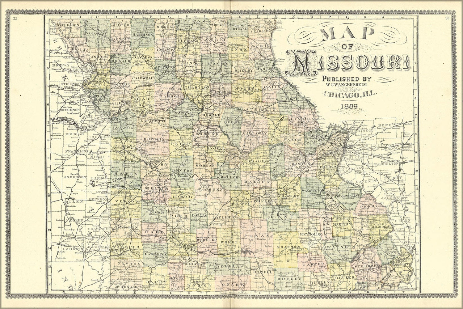 Poster, Many Sizes Available; Map Of Missouri 1889