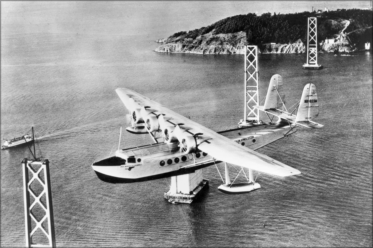 Poster, Many Sizes Available; Pan American Airways Sikorsky S 42 Pan American Clipper In Flight Over The Under Construction San Francisco Oa