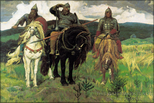 Poster, Many Sizes Available; Bogatyrs (1898) By Viktor Vasnetsov. Bogatyrs (Left To Right) Dobrynya Nikitich, Ilya Muromets, Alyosha Popovi