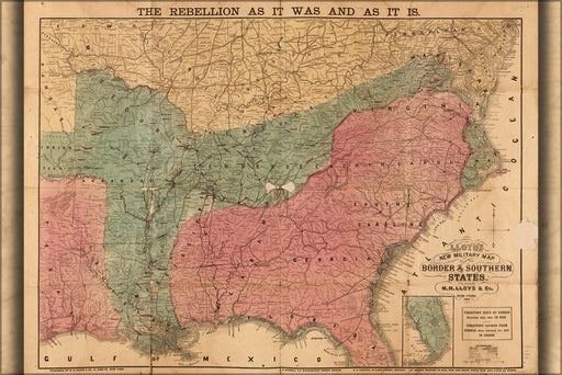 Poster, Many Sizes Available; Civil War Map Border & Southern States 1863 P3