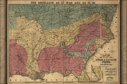 Poster, Many Sizes Available; Civil War Map Border & Southern States 1865