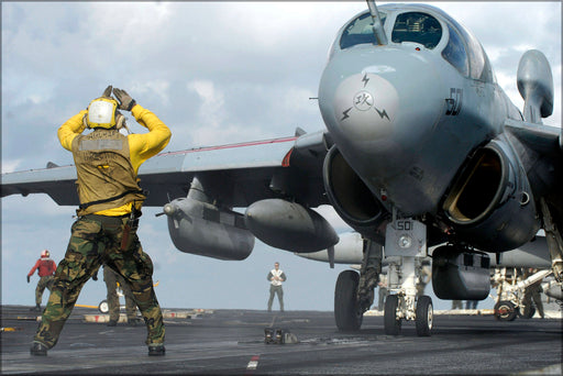 Poster, Many Sizes Available; Aircraft Director Guides Ea-6B Prowler (Vaq) 136 Uss Kitty Hawk