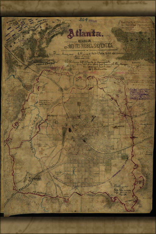 Poster, Many Sizes Available; Civil War Map Of Atlanta, Georgia And Its Rebel Defences 1864