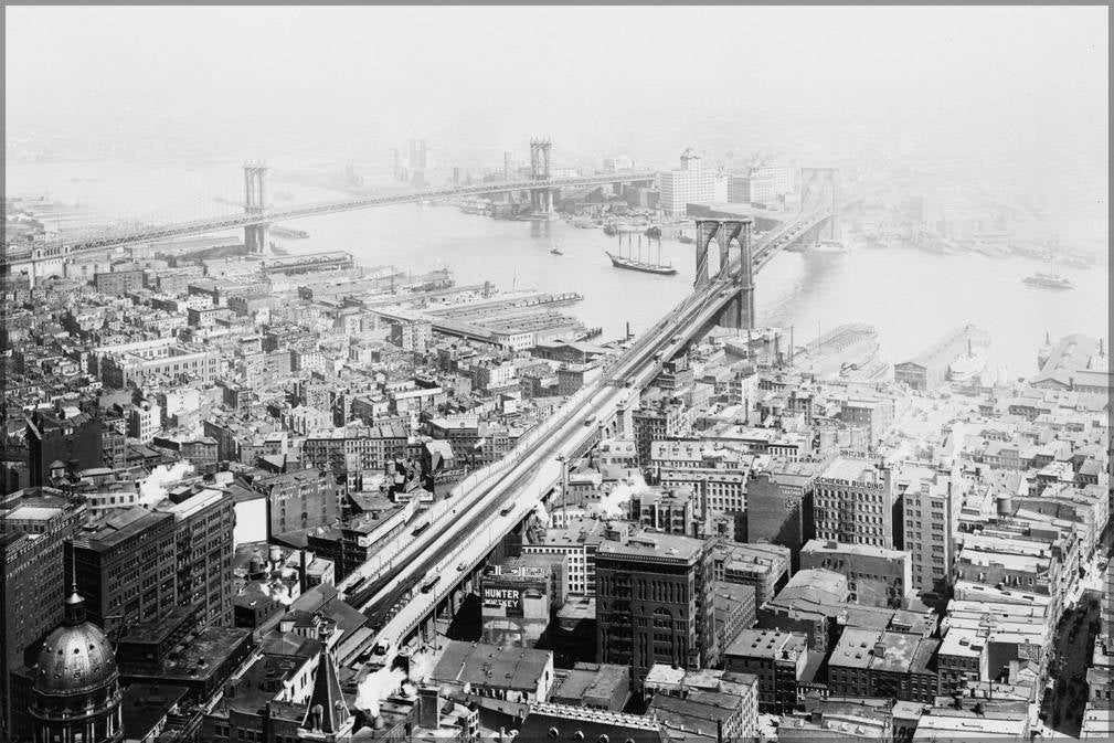 Poster, Many Sizes Available; Brooklyn And Manhattan Bridges, New York City, In 1916