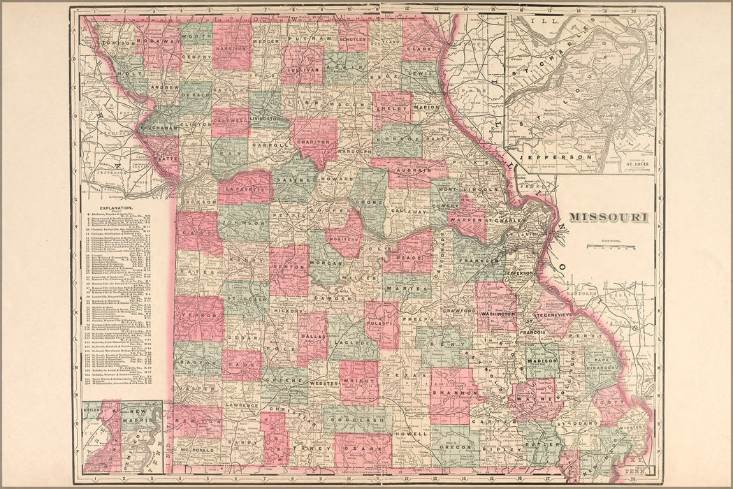 Poster, Many Sizes Available; Map Of Missouri 1898