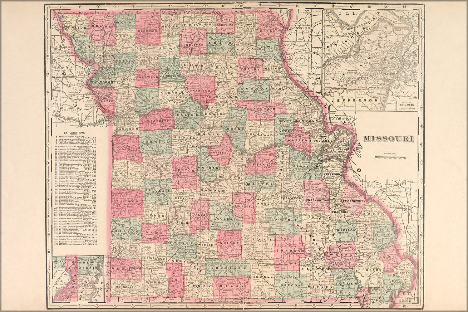 Poster, Many Sizes Available; Map Of Missouri 1898