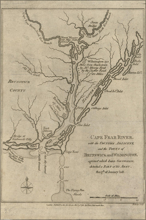 Poster, Many Sizes Available; Map Of Cape Fear River North Carolina 1781