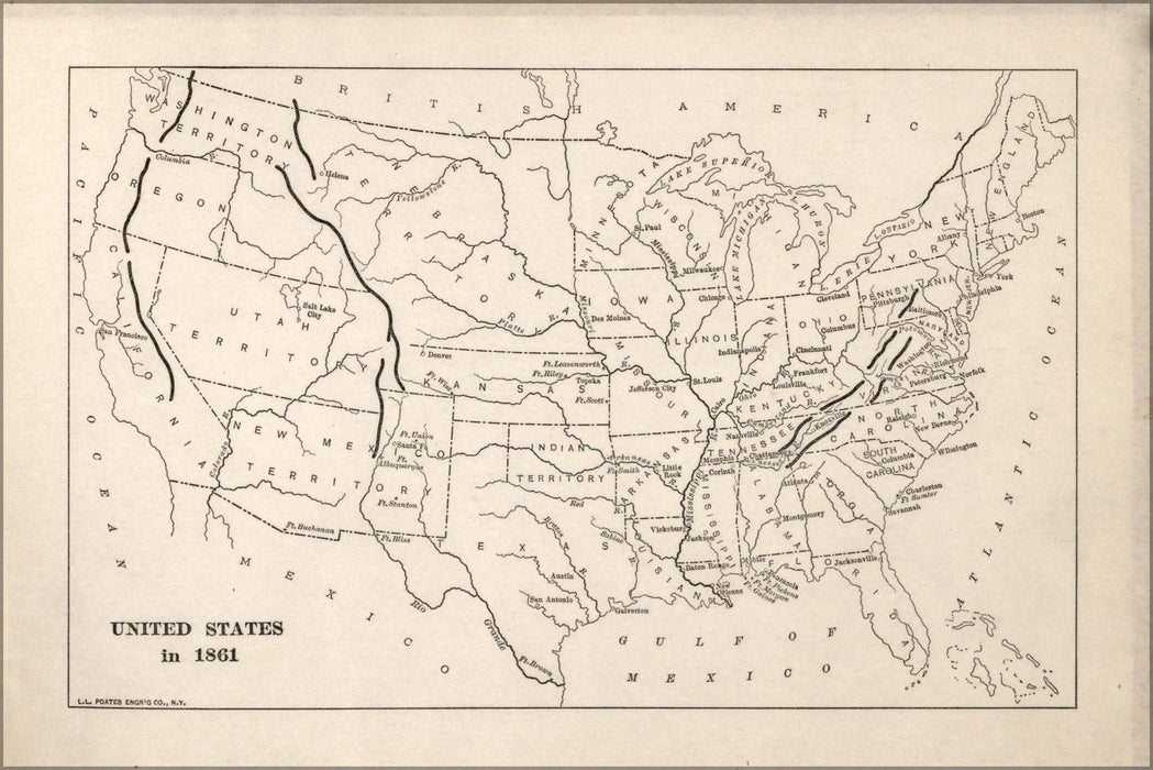 Poster, Many Sizes Available; Map Of United States Of America In 1861