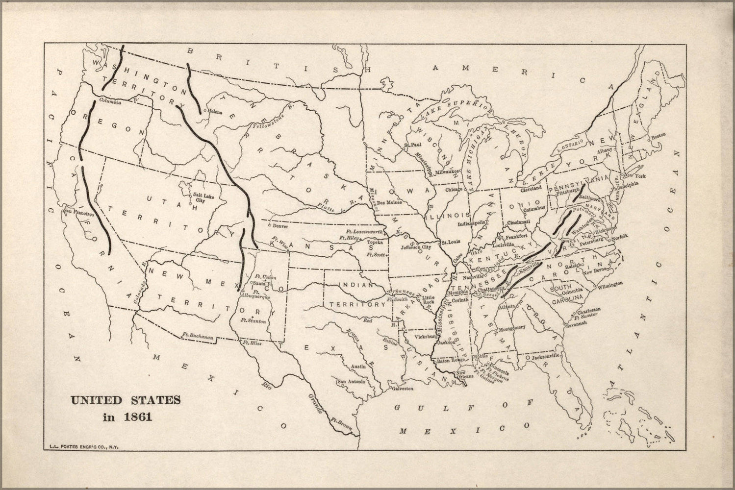 Poster, Many Sizes Available; Map Of United States Of America In 1861