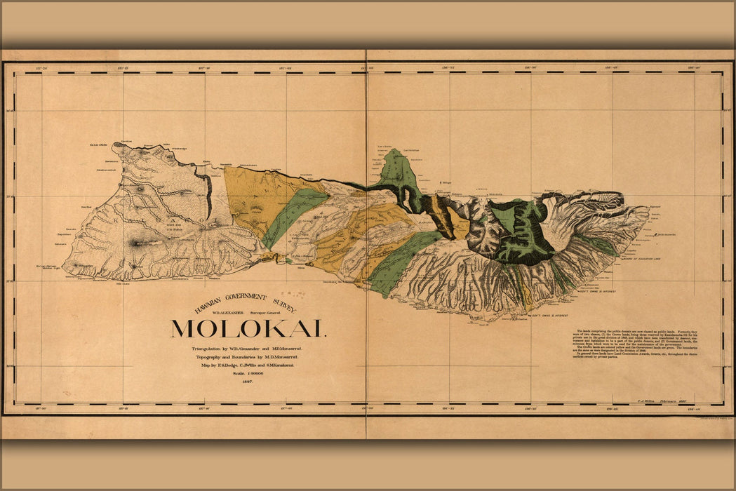 Poster, Many Sizes Available; Map Of Molokai Hawaii 1897