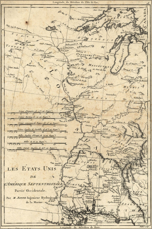 Poster, Many Sizes Available; Map Of United States Of America Mississippi River Valley 1788 In French