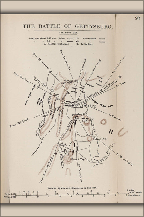 Poster, Many Sizes Available; Civil War Map Of Battle Of Gettysburg, The First Day