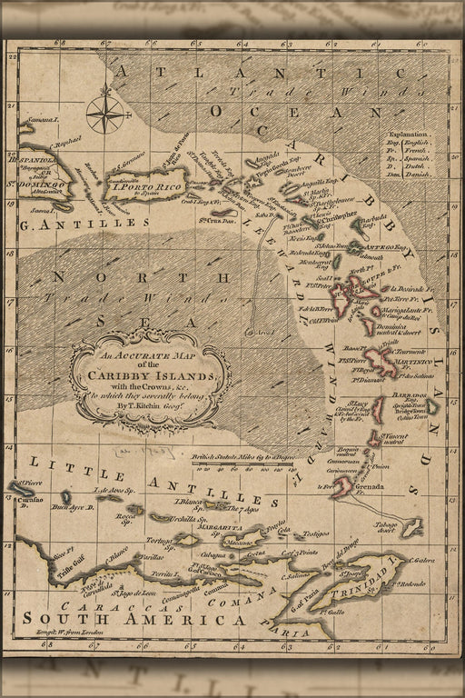 Poster, Many Sizes Available; Map Of Caribby Islands Puerto Rico Caribbean 1759