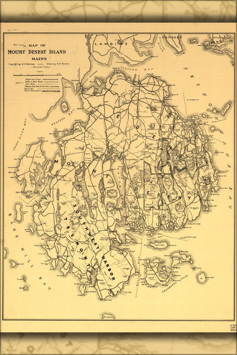 Poster, Many Sizes Available; Map Of Mount Desert Island, Maine 1911