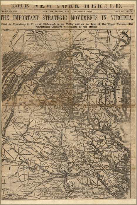 Poster, Many Sizes Available; Civil War Map Of Movements In Virginia 1862