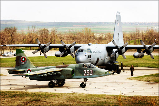 Poster, Many Sizes Available; Bulgarian Air Force Su-25 Frogfoot  & U.S. C-130E Hercules