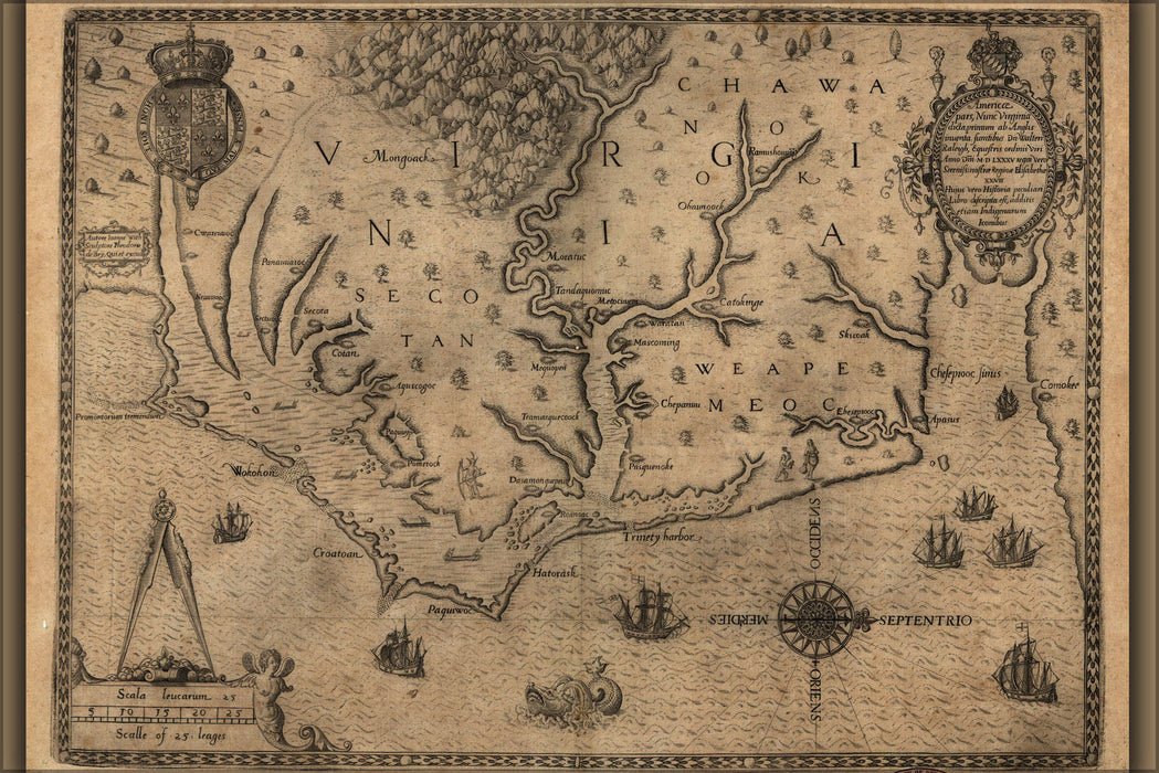 Poster, Many Sizes Available; Map Of Virginia 1590 Cape Fear To Chesapeake Bay