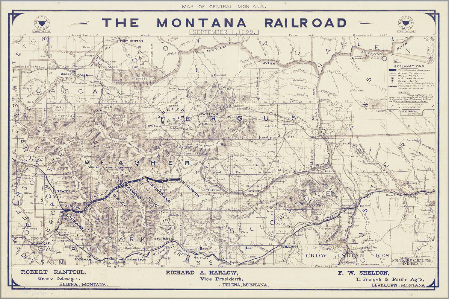 Poster, Many Sizes Available; Map Of Central Montana, Montana Railroad 1899