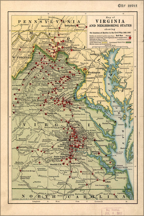 Poster, Many Sizes Available; Map Of Virginia Battles In Civil War 1861-1865