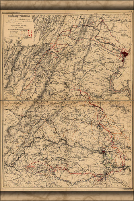 Poster, Many Sizes Available; Map Of Central Virginia General Grant Campaign 1864-65 Civil War