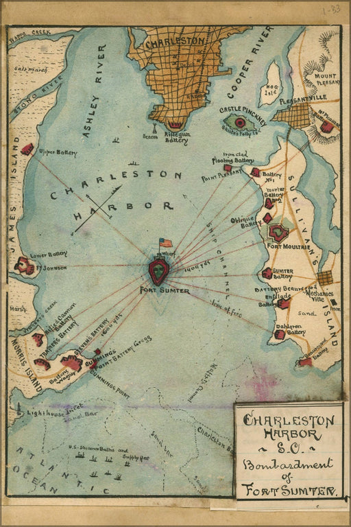 Poster, Many Sizes Available; Map Of Charleston Harbor Fort Sumter Attack 1862