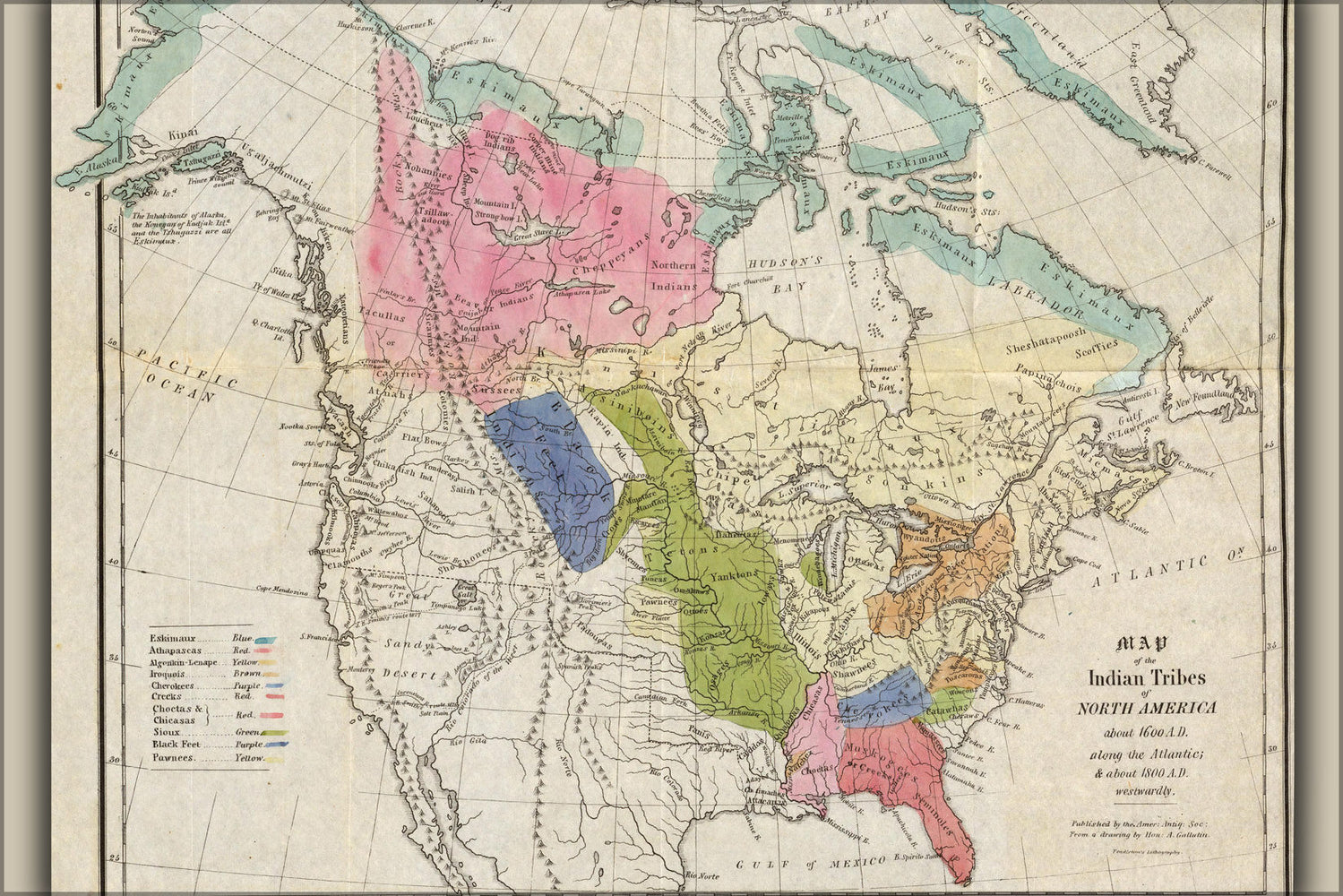 Poster, Many Sizes Available; Map Of Native American Indian Tribes Around 1600