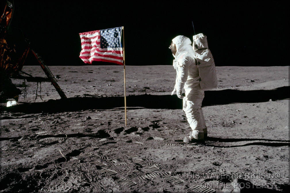 Poster, Many Sizes Available; Buzz Aldrin Salutes American Flag Apollo 11