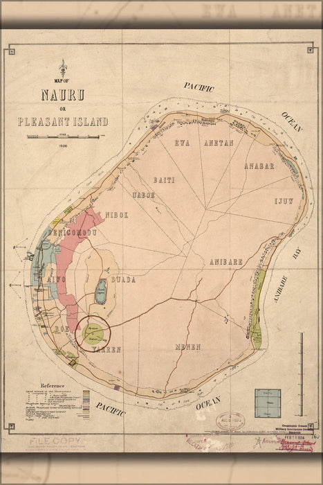 Poster, Many Sizes Available; Map Of Nauru Or Pleasant Island 1926