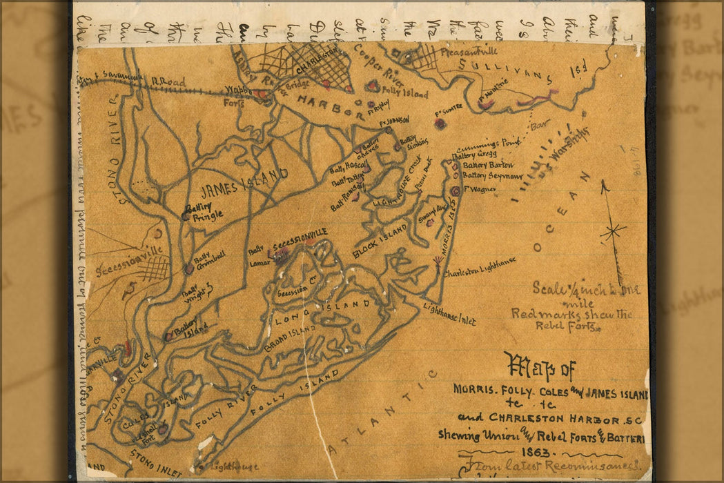 Poster, Many Sizes Available; Map Of Charleston Harbor South Carolina 1864