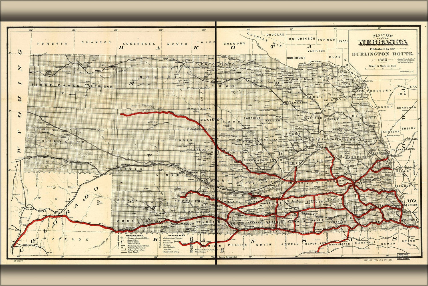 Poster, Many Sizes Available; Map Of Nebraska Pub By Burlington Railroad 1886