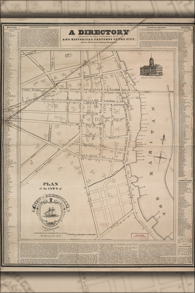 Poster, Many Sizes Available; Map Of New Brunswick New Jersey & Rutgers 1829