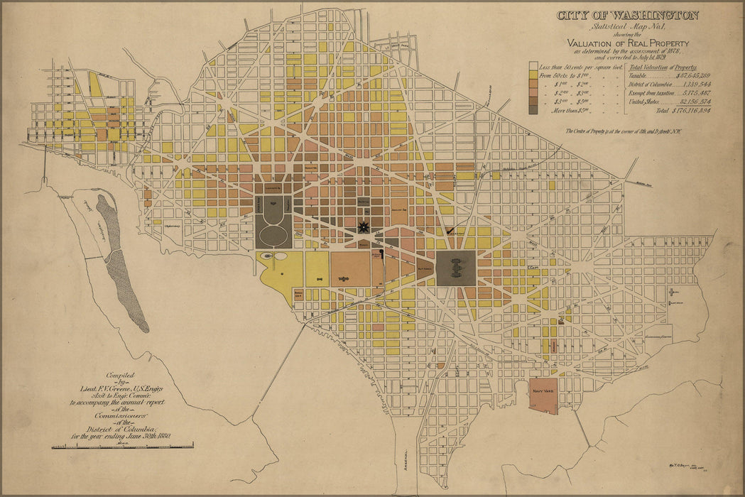 Poster, Many Sizes Available; Map Of Washington D.C. Real Estate Values 1880