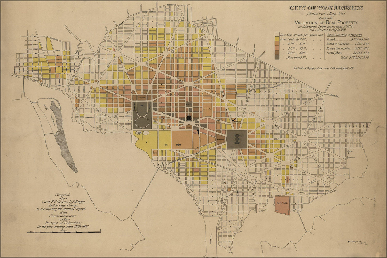 Poster, Many Sizes Available; Map Of Washington D.C. Real Estate Values 1880