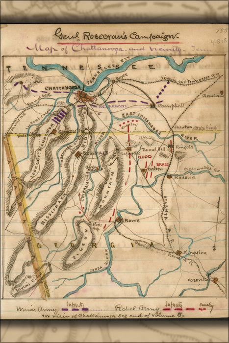 Poster, Many Sizes Available; Map Of Chattanooga And Vicinity, Tenn 1865