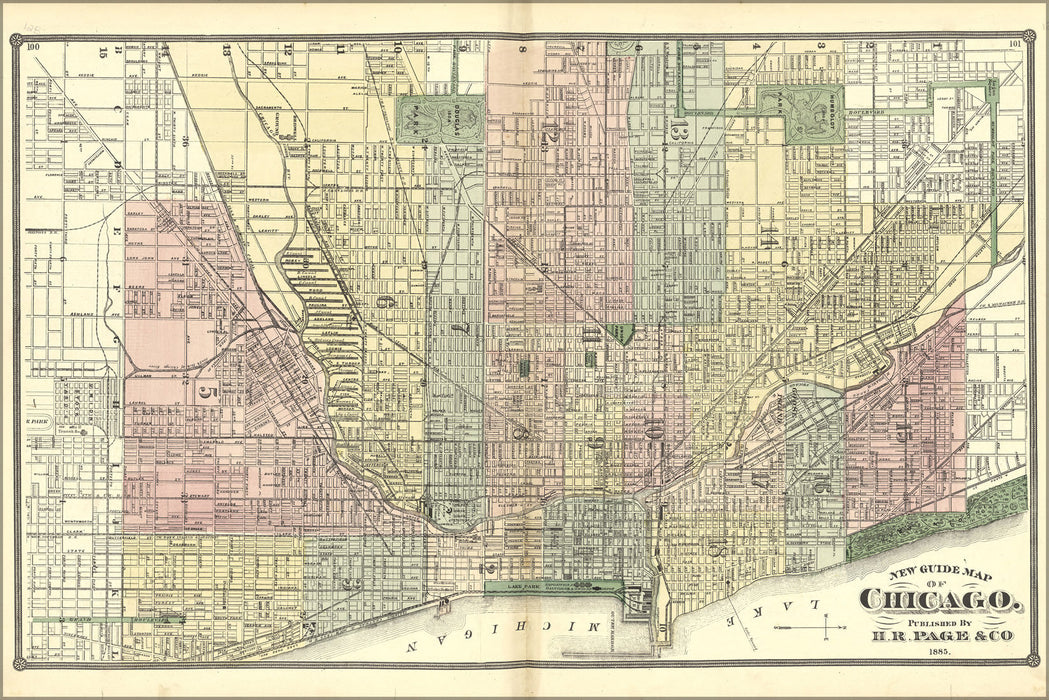 Poster, Many Sizes Available; Map Of Chicago 1885