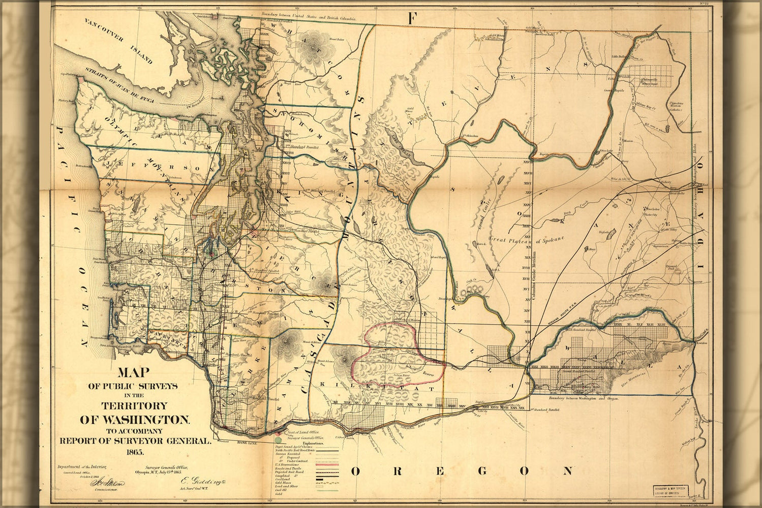 Poster, Many Sizes Available; Map Of Washington State 1866