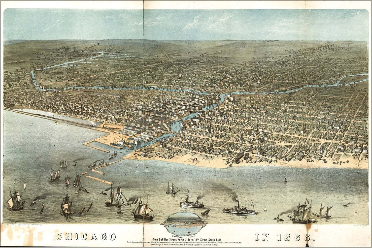 Poster, Many Sizes Available; Map Of Chicago In 1868