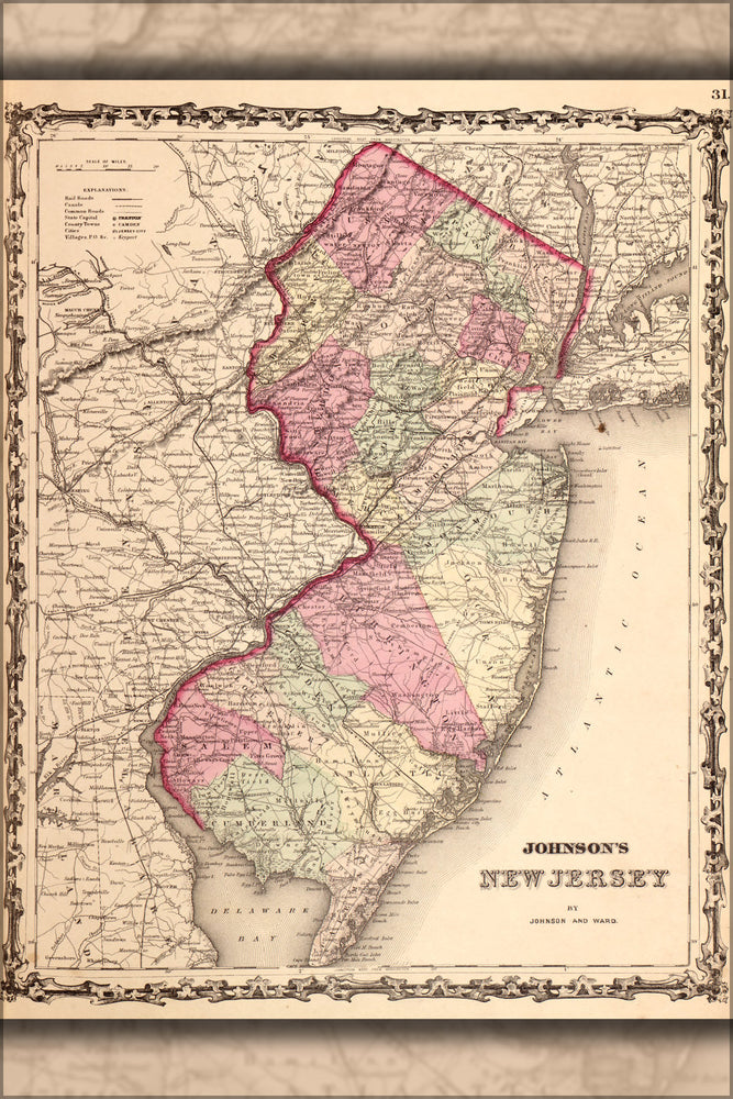 Poster, Many Sizes Available; Map Of New Jersey 1862