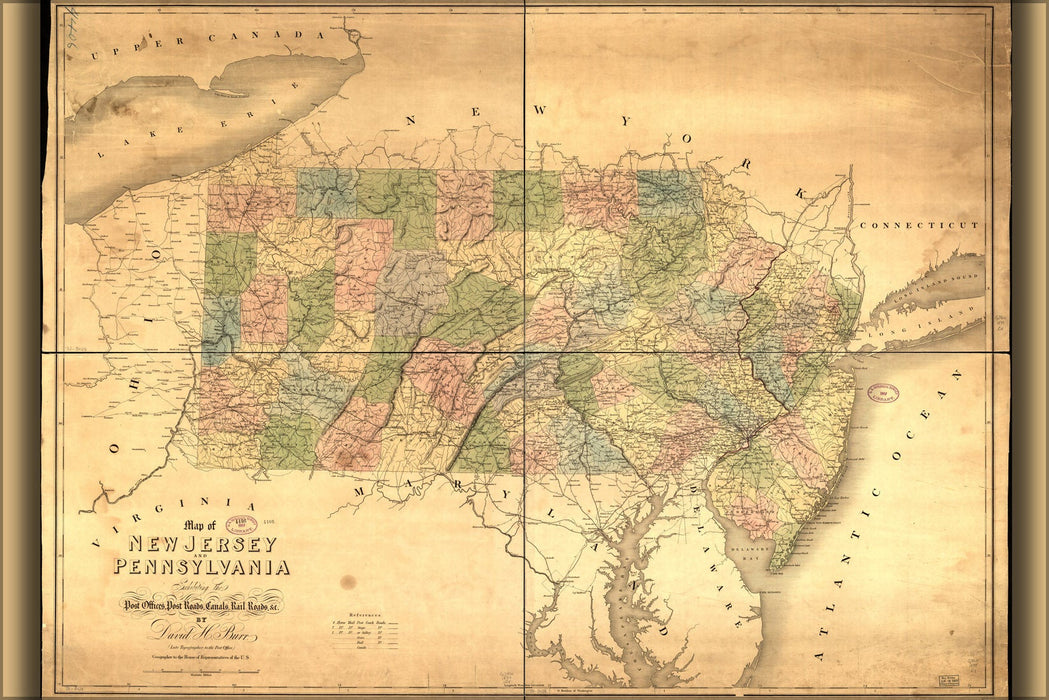 Poster, Many Sizes Available; Map Of New Jersey And Pennsylvania 1839