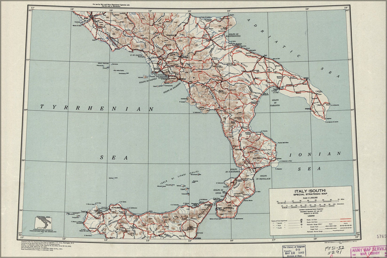 Poster, Many Sizes Available; Strategic Map Of Southern Italy 1943 Us Army