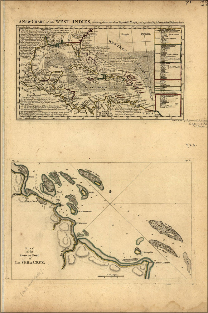 Poster, Many Sizes Available; Map Of West Indies & Port Of La Vera Cruz 1768